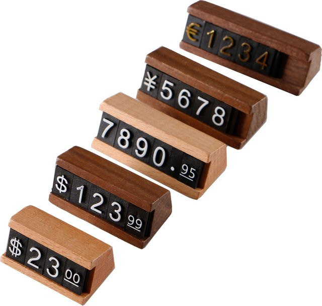 Loripos Holz-Preisetikett in Braun mit verstellbaren Nummern und Buchstaben für Warenpräsentationen - Bild 1