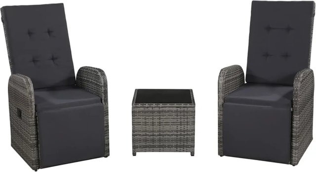 vidaXL 3-tlg Bistro-Set Modell 3 aus Poly Rattan in Grau mit Auflagen und pulverbeschichtetem Stahlrahmen - Bild 1