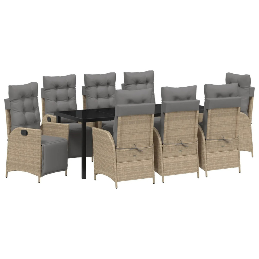 vidaXL Garten Essgruppe 9-teilig aus Poly-Rattan in Beige mit Sicherheitsglas und pulverbeschichtetem Stahl - Bild 2