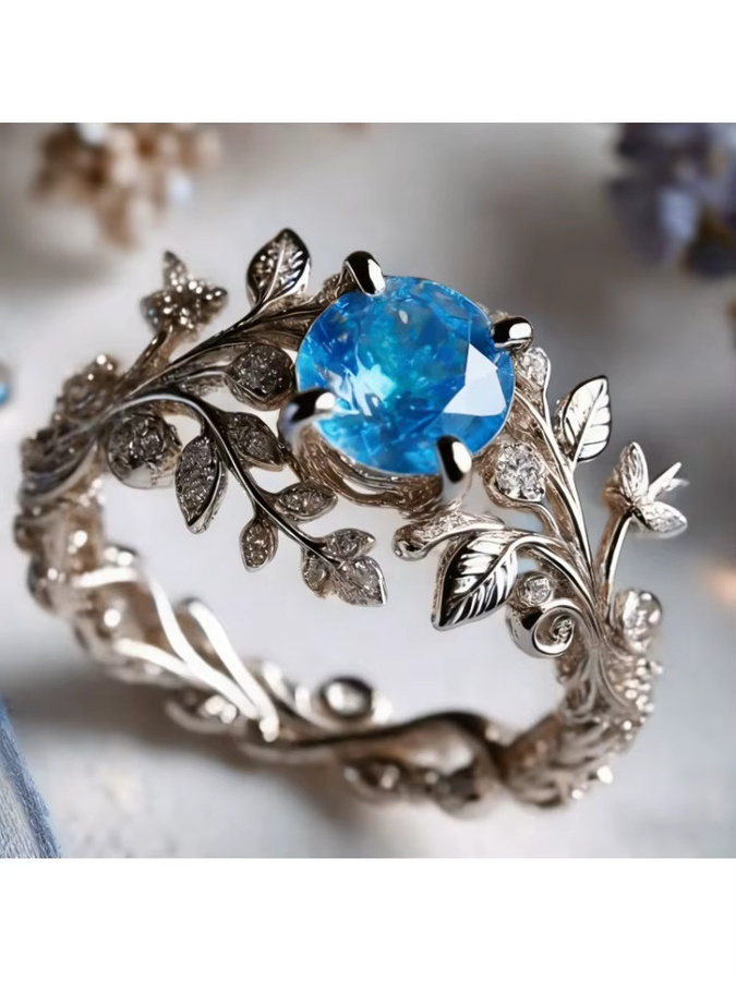 Ring Pflanzenring, blauer synthetischer Zirkonia, Damen - Bild 4