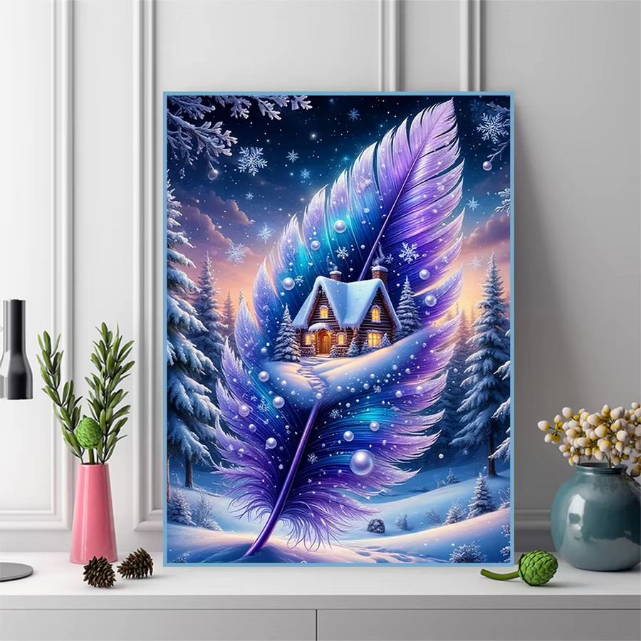 Evershine 5D Diamantmalerei Winterlandschaft mit Schnee und Federn als Mosaik Wanddeko in Multicolour - Bild 3