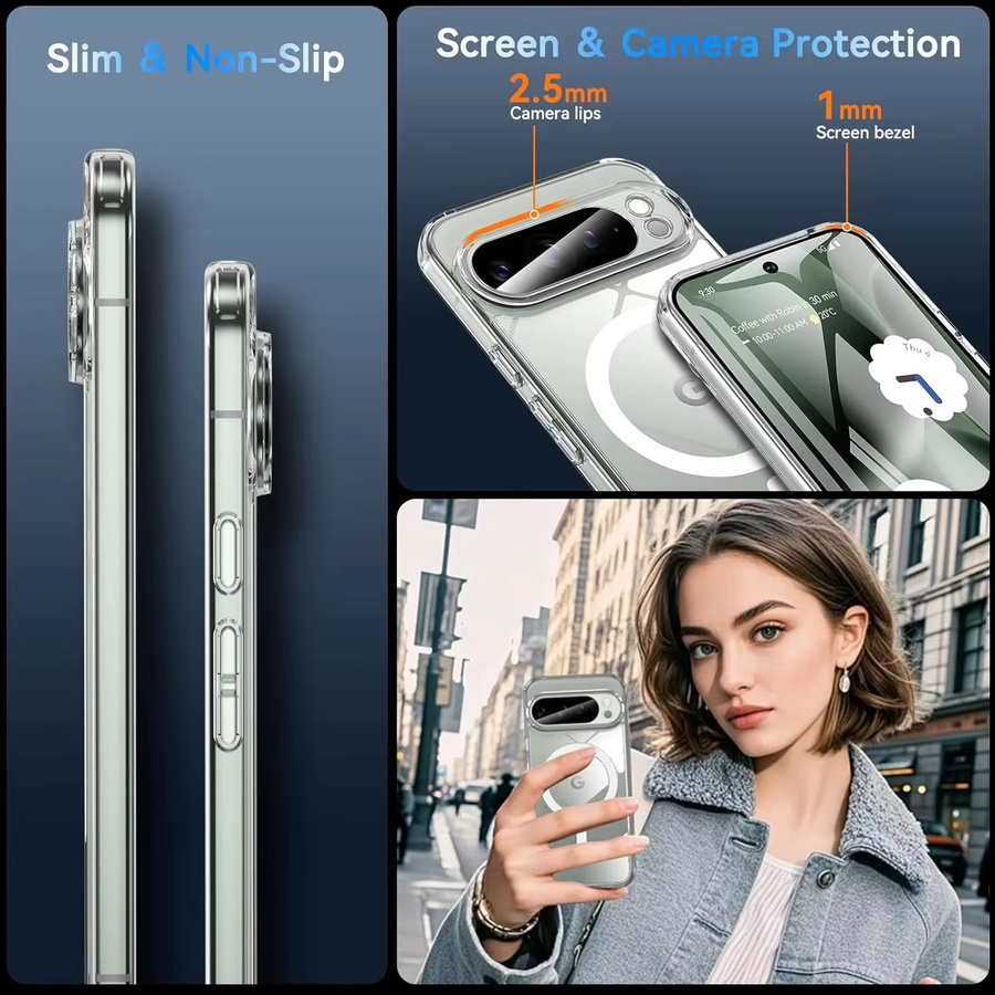 Stoßfeste transparente Magnet-Schutzhülle für Google Pixel 9 10 11 Pro XL und weitere Modelle mit kabelloser Ladefunktion - Bild 3