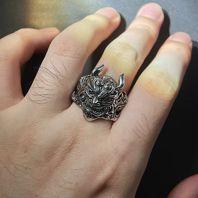 LENNIK Ring Mahakala Maske, Silber, Herren, Einstellbar - Bild 5