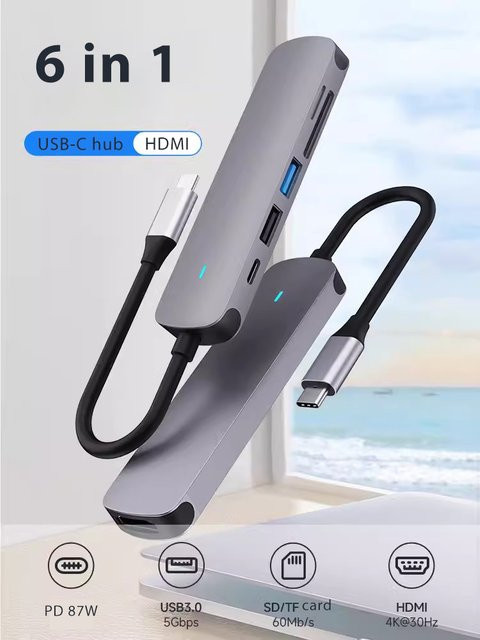 SZEGYCHX USB-C-Hub mit 4K HDMI, RJ45 Ethernet, VGA und SD/TF-Kartenslot in Silber für MacBook Pro und Air - Bild 1