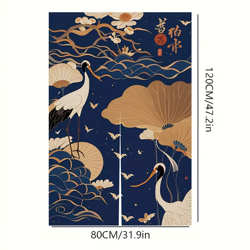 VIKAMA Zen-inspirierter Stoff-Türvorhang als Raumteiler und Sichtschutz in Blau mit orientalischem Grafikdesign, Breite: 70 cm - Bild 3