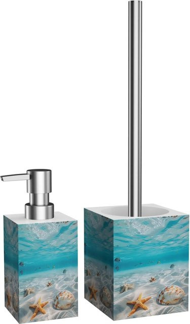Sanilo Bad-Accessoire-Set Waterworld in Blau mit Seifenspender und WC-Bürste aus Keramik und Edelstahl - Bild 2
