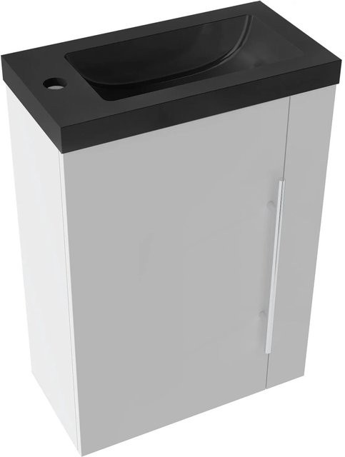 AICA Badmöbel Set SILVIA für Gäste WC, 2-teilig, Waschtisch Schwarz und Unterschrank Matt Weiß mit Softclose Tür, Breite: 45 cm, Höhe: 64 cm, Tiefe: 23,5 cm - Bild 1