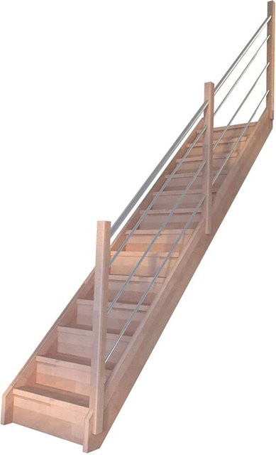 StarWood Treppe Mykonos Pro Gerade aus Buche mit Holz-Edelstahl-Geländer in Braun und Silber, Breite: 90 cm - Bild 1