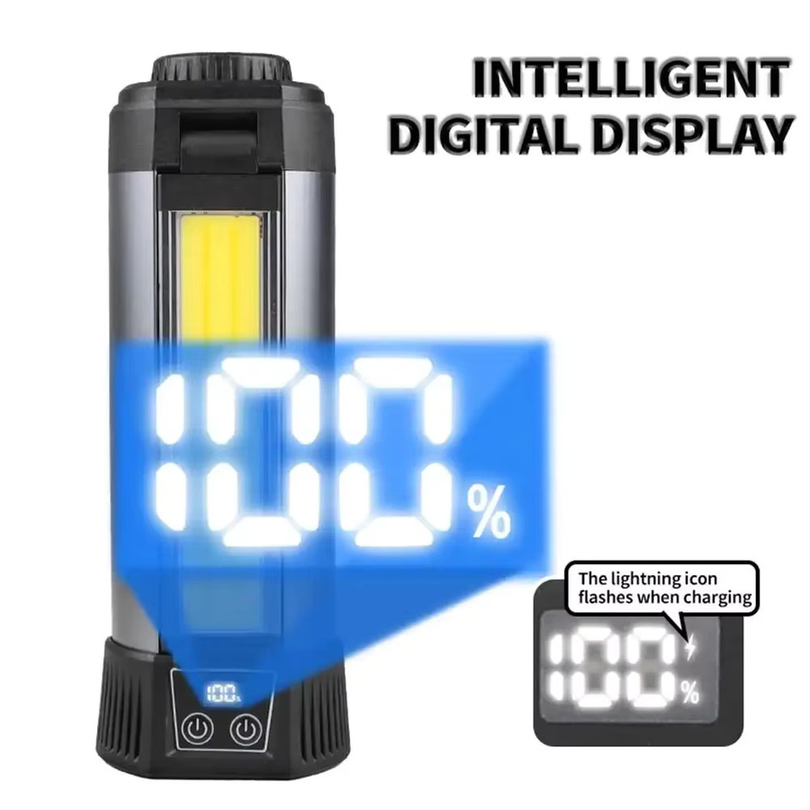 JIASHUAIXIN Tragbare 30 W XHP50 COB-LED-Taschenlampe mit Powerbank, 6000 mAh, IPX4 wasserdicht, USB-C, 270 Grad Magnet-Arbeitslicht in Schwarz - Bild 2