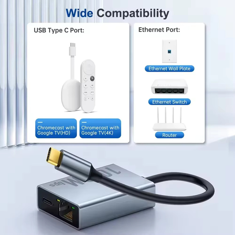 Electop USB-C zu Ethernet Adapter mit 1000Mbps für Chromecast mit Google TV, Typ-C zu RJ45 Netzwerkkarte für Laptop und Tablet - Bild 6