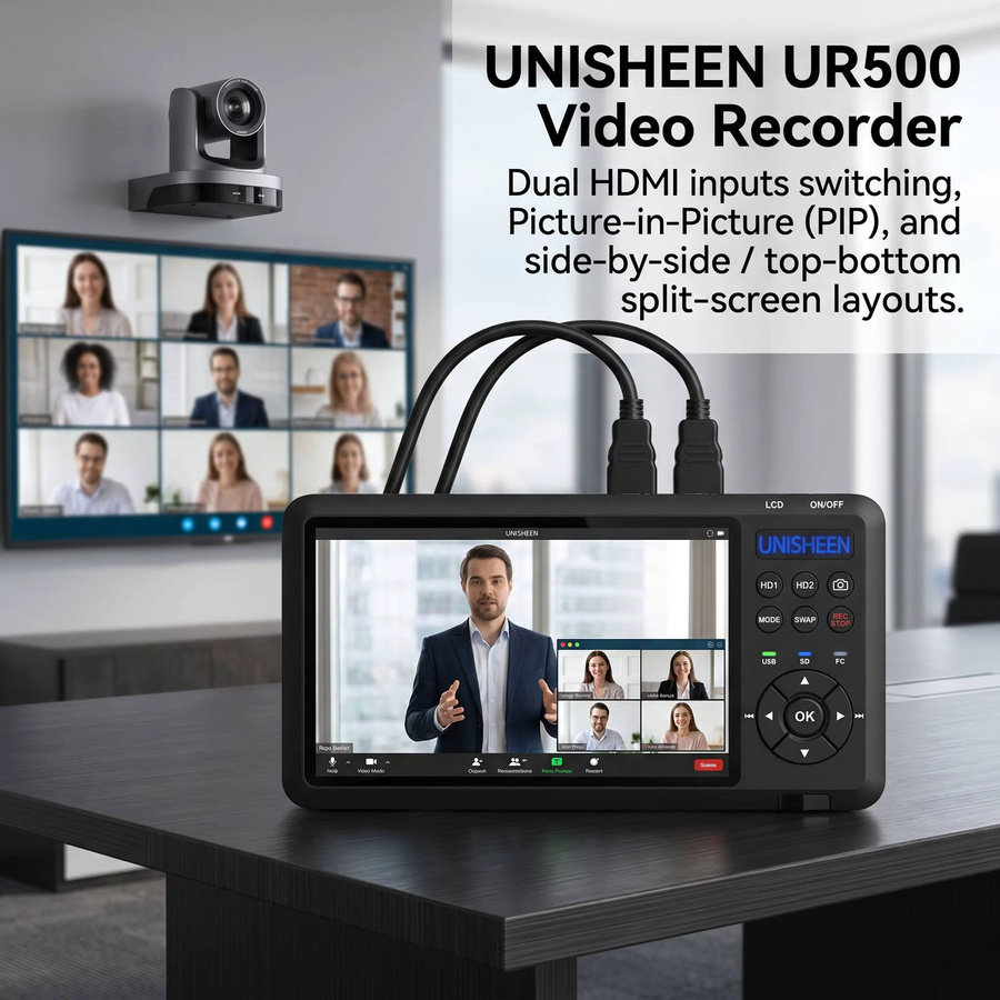 UNISHEEN 7-Zoll Video Capture Box mit 2 HDMI Kanälen, 1080p HD und 4k Unterstützung, Schwarz - Bild 3