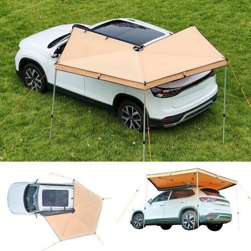 VEVOR Markise Auto 270 Grad Sonnensegel Beige, wasserdicht UV50+, freistehendes Offroad-Vordach für SUV Van LKW und Camping, B/T/H: 307 x 319 x 210 cm - Bild 1