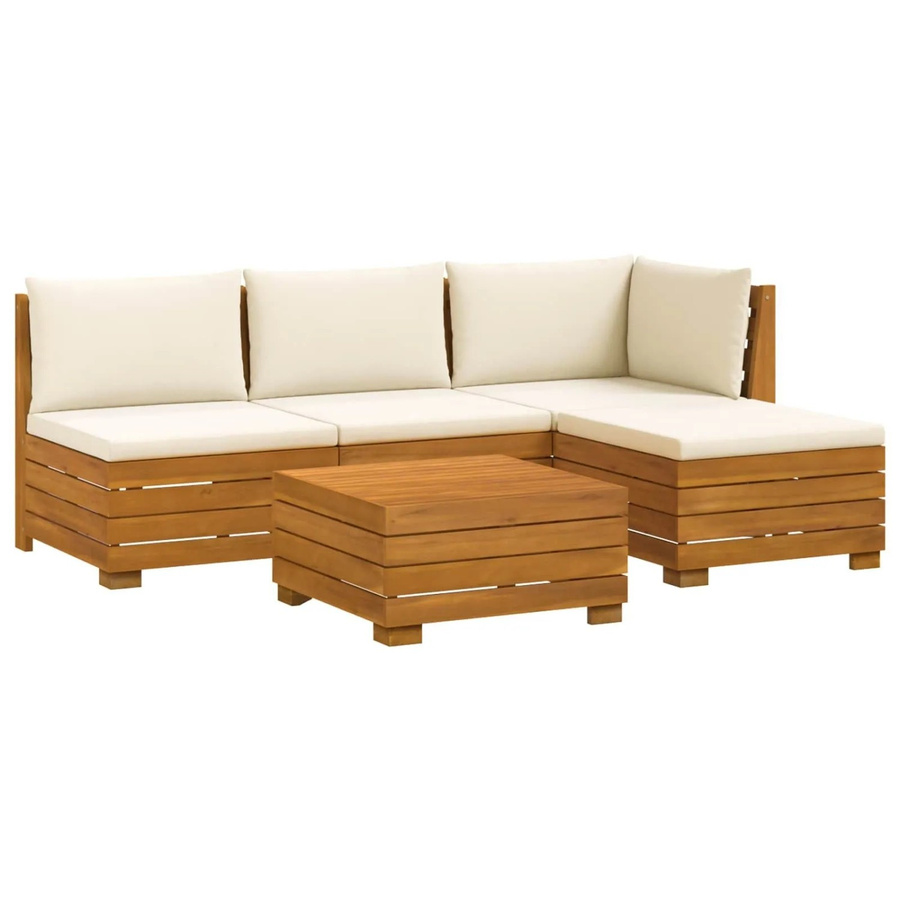 vidaXL Outdoor-Sofagarnitur aus Akazie Massivholz mit Kissen in Braun und Cremeweiß - Bild 2