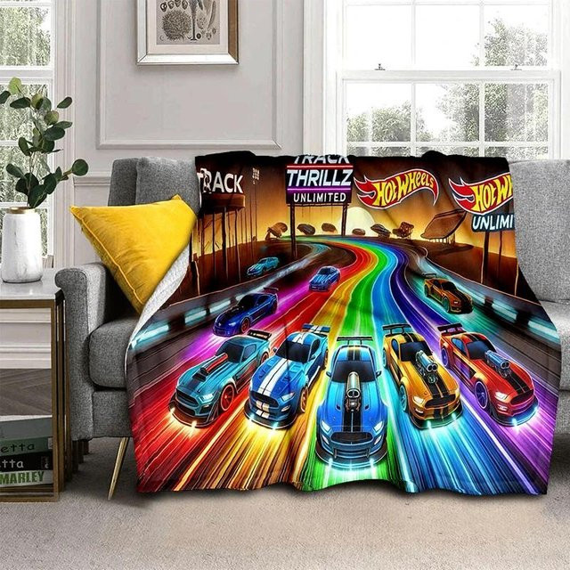 Hot Wheels Rennwagen Flanell Decke Magic Zhu, weiche Cartoon Überwurfdecke für Kinder, Mehrfarbig, B/B: 100 x 150 cm - Bild 1