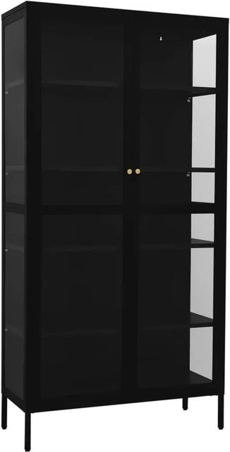 vidaXL Vitrine in Schwarz mit Glastüren aus Stahl und Glas, B/T/H: 90 x 40 x 180 cm - Bild 1