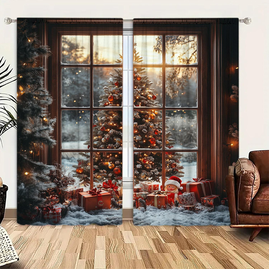 2er-Set Weihnachtsvorhänge mit Weihnachtsmotiv von Household supplies MH, halbtransparent, mehrfarbig, B: 52,5 cm, H: 116 cm - Bild 2