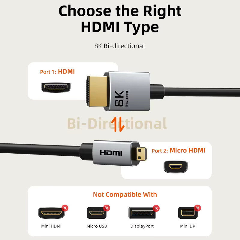 CABLETIME Micro-HDMI-Kabel 2.1 in Schwarz für 8K/60Hz und 3D-Effekte - Bild 5