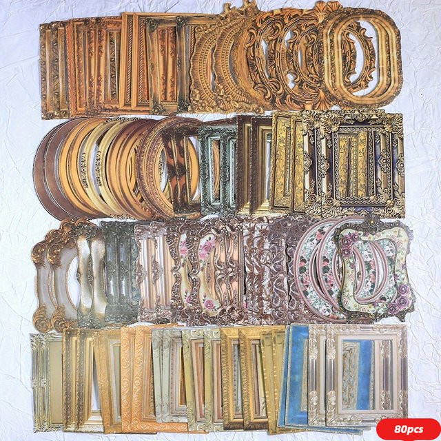 Journamm 80 Stück Vintage Rahmenpapier-Aufkleber-Set in Multicolour für Junk Journal, Scrapbooking und DIY Collage - Bild 1