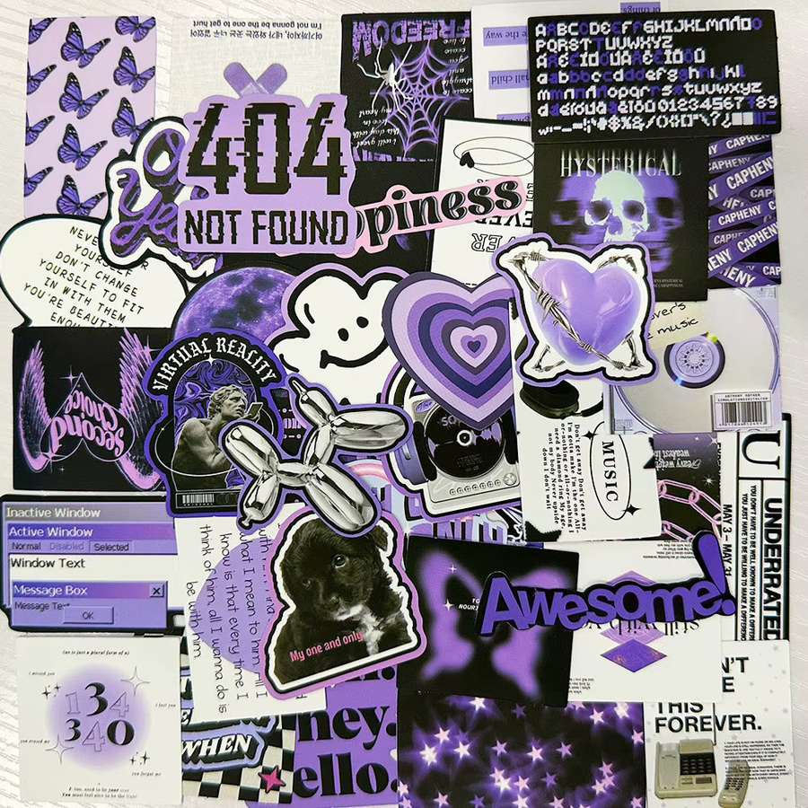 60 Stück wasserfeste Graffiti-Aufkleber in Schwarz und Lila von Story Store für Helm, Fahrrad und Notizbuch - Bild 3