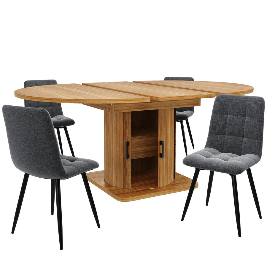 Merax Esstisch Set 5-teilig ausziehbar mit 4 Stühlen in Braun, moderner Esstisch mit Butterfly-Auszug und ovaler Tischplatte - Bild 2