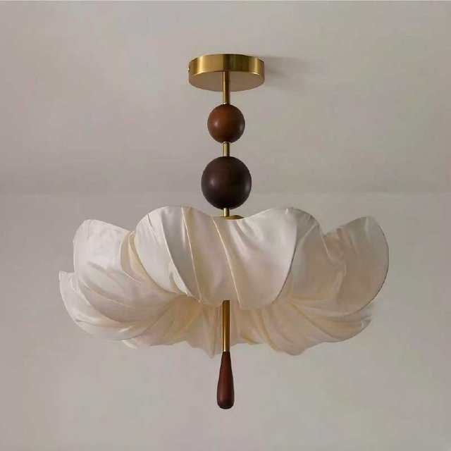 VIGOUS Pendelleuchte in Blumen-Optik aus Stoff und Metall, Farbe Weiß/Gold, Hängelampe für das Esszimmer - Bild 1