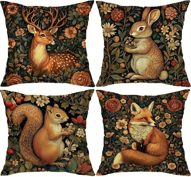 Vintage florale Kissenbezüge mit Tier-Motiven aus Polyester, Mehrfarbig, B/B/B: 45 x 45 x 4 cm - Bild 1