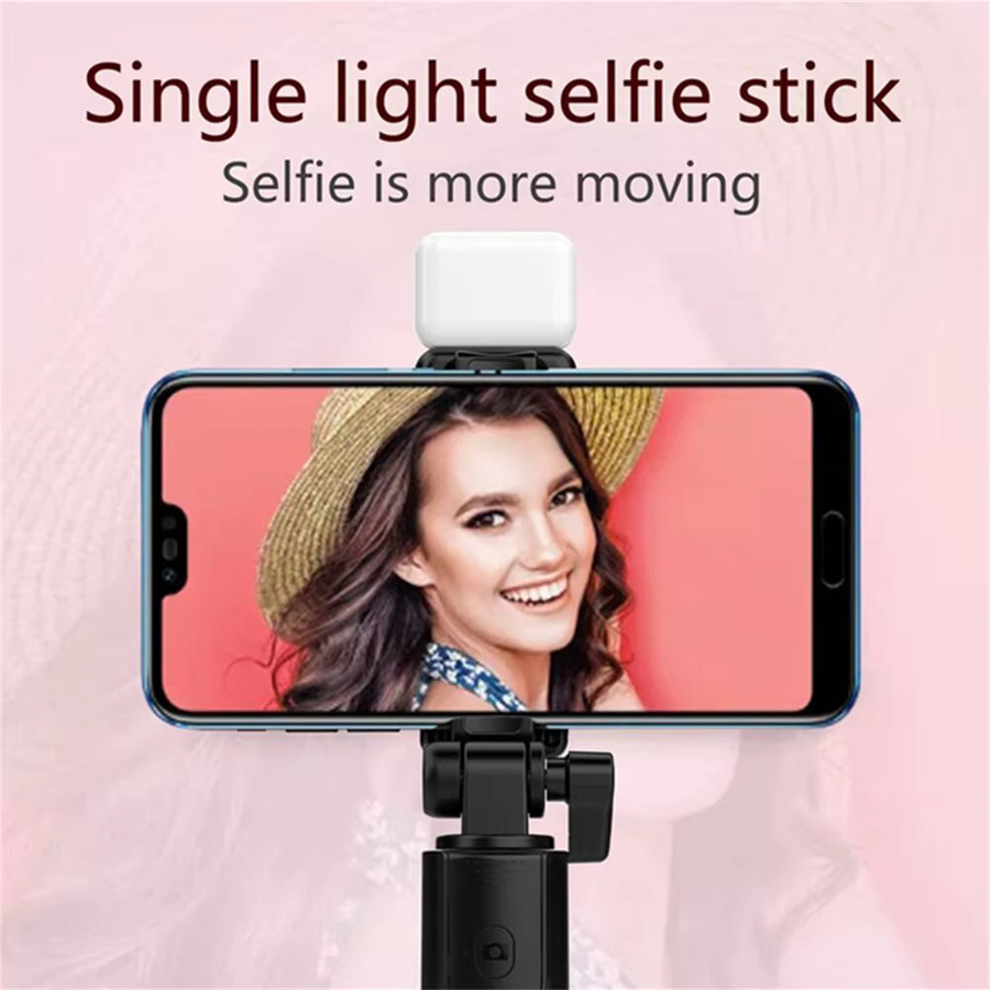 KAFNHCKA Tragbarer Bluetooth-Selfie-Stick mit Stativ, Fernauslöser und Aufhellungslicht, faltbarer Reise-Vlog-Halter in Schwarz oder Weiß - Bild 2