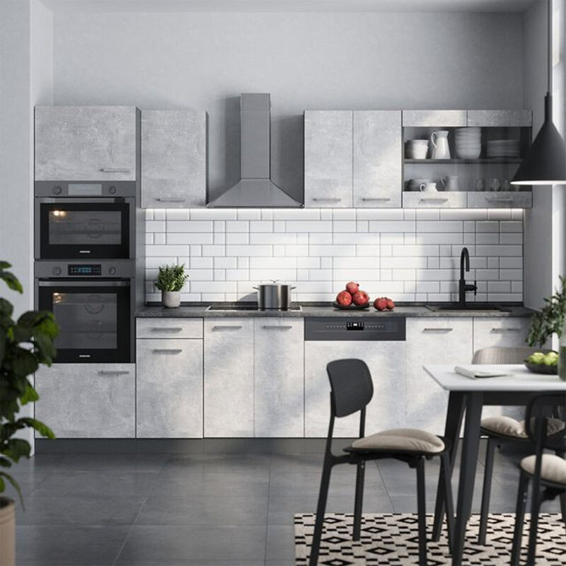 Vicco Küchenzeile R-Line in Beton und Anthrazit mit Hochschrank, Breite: 300 cm, ohne Arbeitsplatte - Bild 1