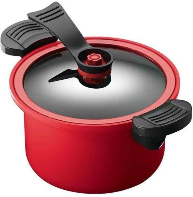 Liiyun89 Antihaft-Schnellkochtopf als Reiskocher und Suppentopf mit Glasdeckel, Rot, 3,5 l - Bild 1