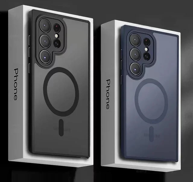 Magnetische Handyhülle mit Linsenschutz und Stoßfestem Cover für Samsung Galaxy S26 S25 S24 S23 Ultra Plus FE in Schwarz und Blau mit kabellosem Laden - Bild 1