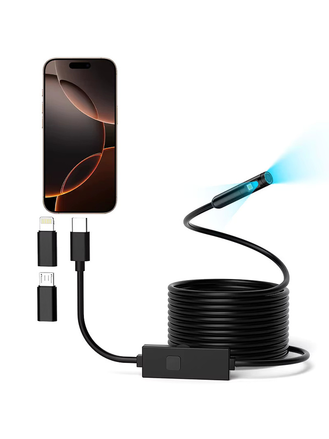 VISHRT TYPE-C Endoskop mit Dual Kamera, wasserdichte 8mm USB Sonde mit LEDs für iOS und Android, Schwarz - Bild 6
