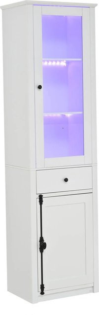 okwish Hochschrank mit LED Glasvitrine und Schublade in Weiß, B/T/H: 55 x 40 x 200 cm - Bild 1