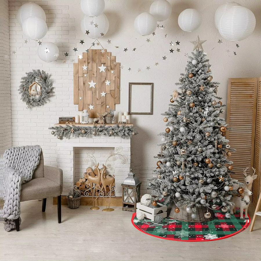 VIKAMA Weihnachtsbaumrock mit Schneeflocken-Design in Rot und Grün kariert - Bild 3
