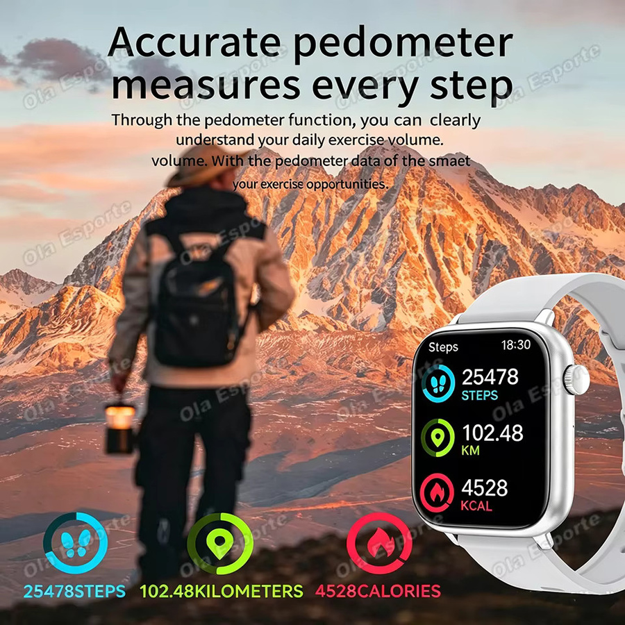 Ola Esporte Smartwatch mit 1,85 Zoll HD-Voll-Touchscreen und Bluetooth-Gesprächsfunktion in Silber - Bild 6