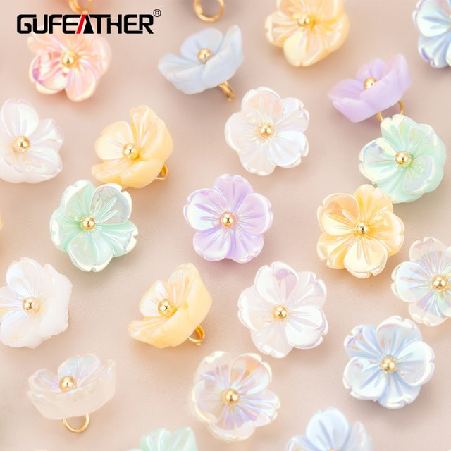 GUFEATHER Charms, Acrylblume, 18 Karat vergoldet, Messing, Gold, Unisex - Bild 1