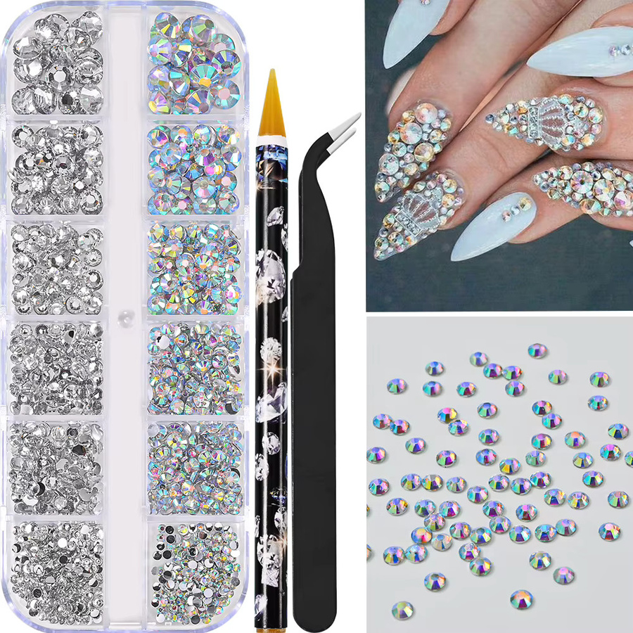 HotPress Nail Art Charms, Strasssteine AB/klar, gemischt, mit Pinzette und Crayon - Bild 3