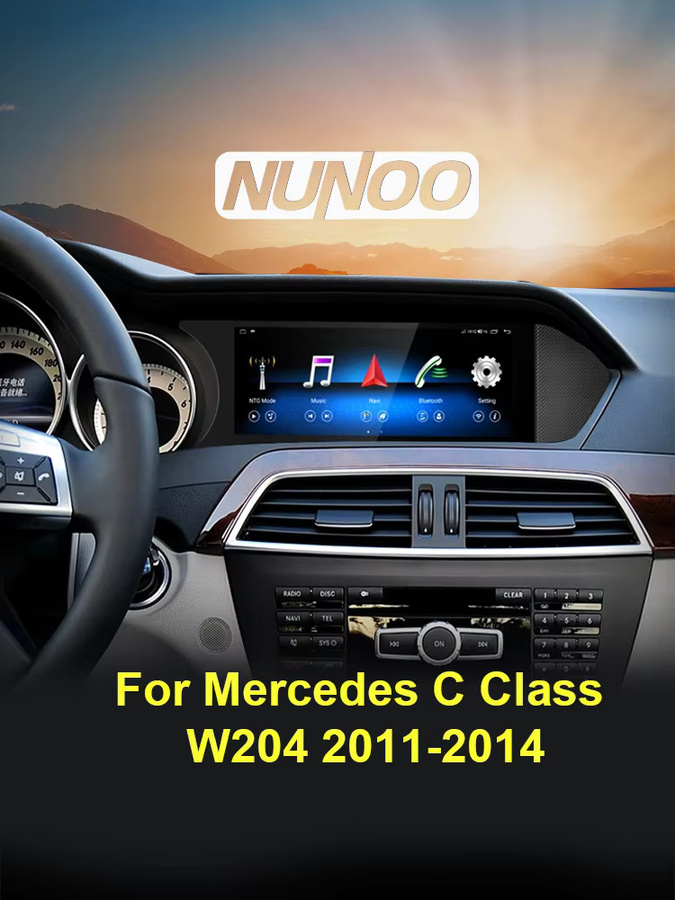 Nunoo Android 14 Auto Radio für Mercedes C Klasse W204 (2011-2014) mit drahtlosem CarPlay, Bluetooth, WiFi, SIM, GPS und Stereo in Schwarz - Bild 1