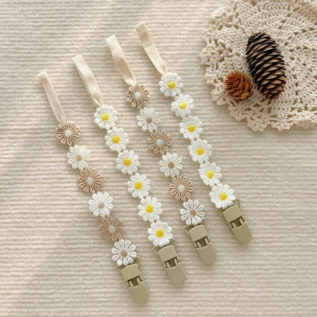 Mumamuying Baby Schnuller Kette mit Gänseblümchen Design und Beißring als Molar Stick Zubehör in Mehrfarbig - Bild 1