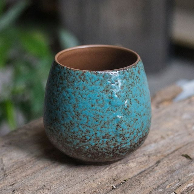 Kiln Change Japanische Grobe Keramik Teetasse in Türkis für Kung-Fu-Tee-Verkostungen - Bild 1