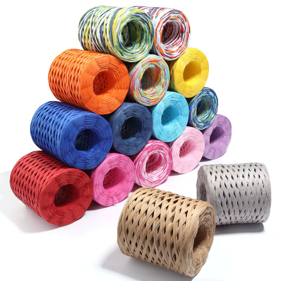 200 m natürliches Bast-Strohgarn aus Papier in Grün und Mehrfarbig für DIY-Handwerk und Dekoration - Bild 4