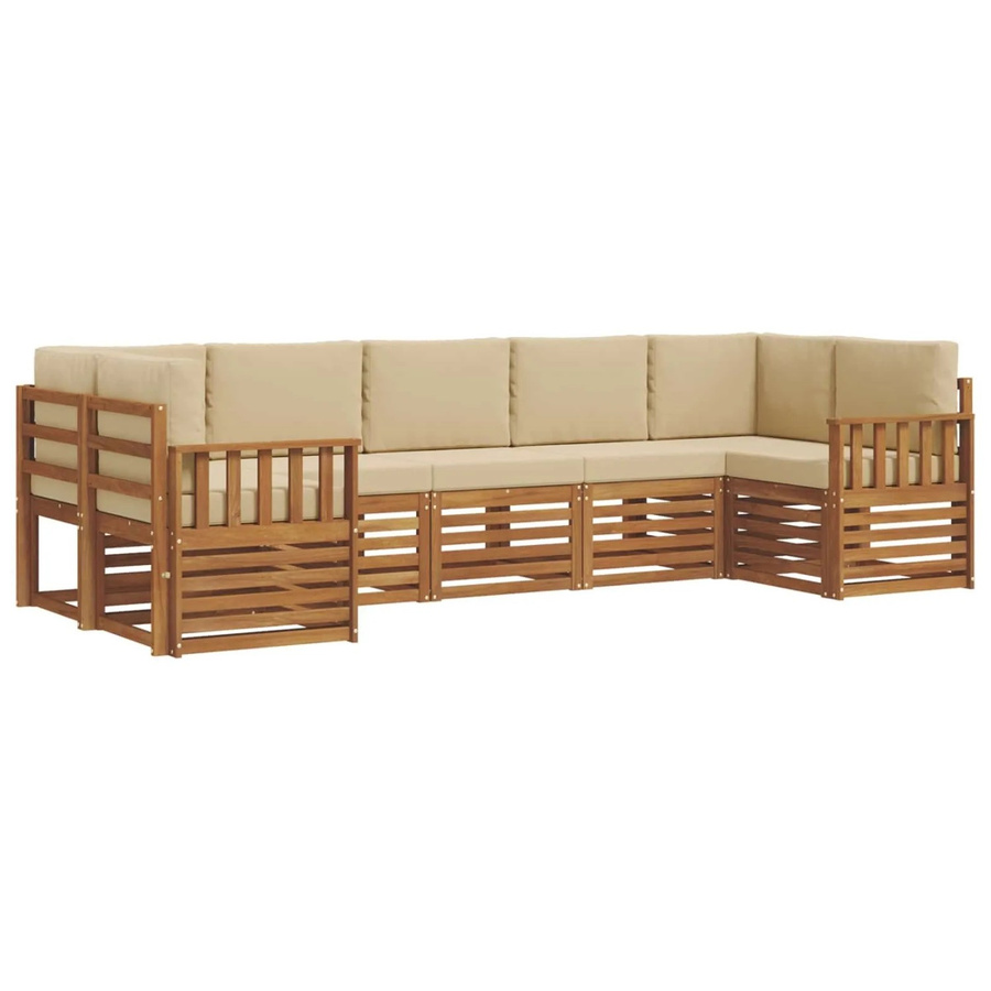 vidaXL 7-teilige Sofagarnitur aus Massivholz Akazie in Natur und Beige mit modernem L-Shape Design - Bild 2