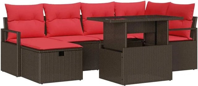 vidaXL Garten-Sofa-Set aus Polyrattan in L-Form mit 7 Teilen, braun, inklusive Kissen und integriertem Stauraum - Bild 1