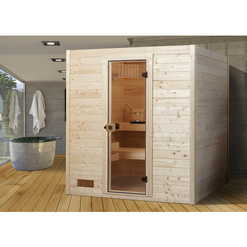 WEKA Massivholzsauna Valida 3 aus Fichtenholz mit Glastür, beige, B/T/H: 189 x 189 x 203,5 cm - Bild 3