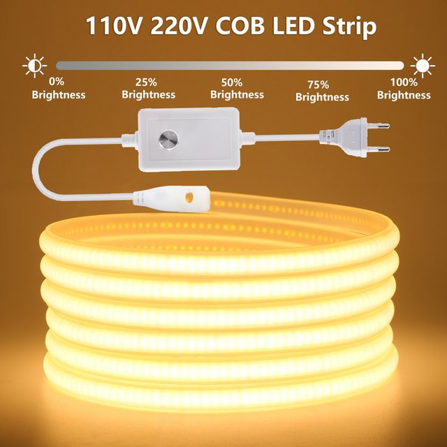 GAHADA COB-LED-Streifen in Weiß mit Dimmer und Netzstecker, wasserdichtes Silikon-Neonband für Küchenschränke und Möbeldeko, 2,4 m Länge - Bild 1