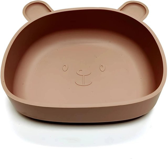 A Family Of Home Textiles Kinder-Silikon-Essteller mit Saugnapf im Bär-Cartoon-Design, pfirsichfarben, BPA-frei und sturzsicher - Bild 1