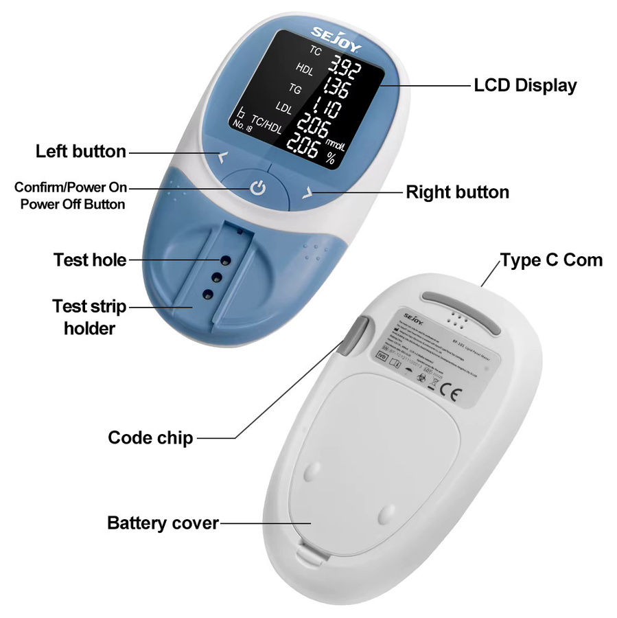 Komwell 5-in-1 Blutfettanalysator zur Messung von Gesamtcholesterin (TC), HDL-Cholesterin, Triglyceriden (TG) und LDL-Cholesterin in Weiß - Bild 4