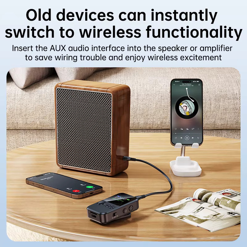 kebidumei Lavalier Bluetooth 5.4 Audio Receiver und Sender mit LCD Display, 3,5 mm AUX und TF Karte, Schwarz - Bild 3