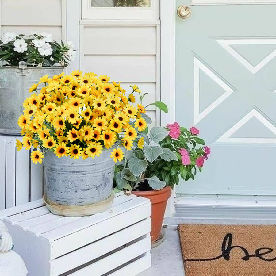 3er oder 5er Set künstliche Sonnenblumenstrauß in Gelb, Höhe: 35 cm, ideale Dekoration für Hochzeit, Party oder Tischdeko im Landhausstil - Bild 3