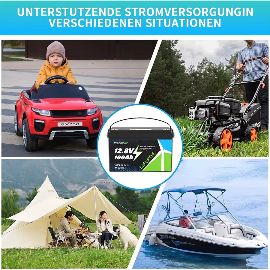 YULONGNE LiFePO4 Batterie 12,8V 100Ah mit integriertem Smart BMS in Schwarz für Solar, Wohnmobile und Boote - Bild 6