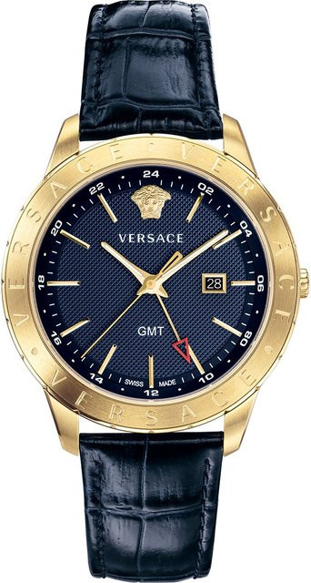 Versace Herrenuhr, Quarz, Edelstahl, Leder, Schwarz, 43 mm, 5 ATM - Bild 1